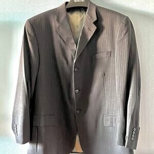 CLAIBORNE Men's 46R Dark Gray Stripe 3 Button 100% Wool Sport Blazer Suit Jacket